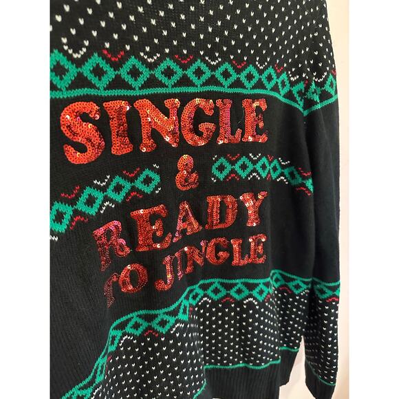 Single & Ready to Jingle Sequined Ugly Christmas Sweater Large Forever 21 - Picture 2 of 6